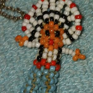 Southwest American Indian Blue Pants Bead Figure Kachina Pendant Necklace